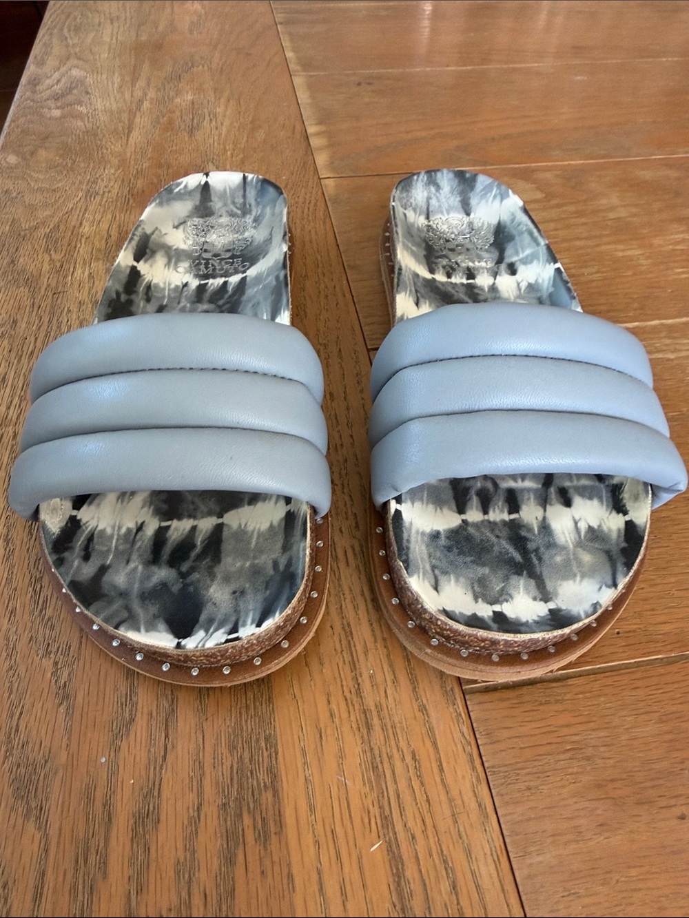 Vince Camuto Padded Slide Sandals in Light Blue with Tie-Dye Footbed